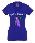 Front Good Vibe Summer Palm Graphic Til Death Cool Bones Surf Society For Women V neck fitted T Shirt