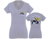 Front and Back Shark Summer Vibe Cool Graphic Surf Till Death Obei Society For Women V neck fitted T Shirt
