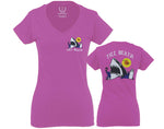 Front and Back Shark Summer Vibe Cool Graphic Surf Till Death Obei Society For Women V neck fitted T Shirt