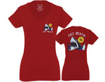 Front and Back Shark Summer Vibe Cool Graphic Surf Till Death Obei Society For Women V neck fitted T Shirt