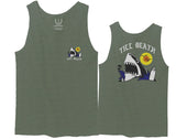 Front and Back Shark Summer Vibe Cool Graphic Surf Till Death Obei Society men's Tank Top