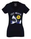 Front Shark Summer Vibe Cool Graphic Surf Till Death Society For Women V neck fitted T Shirt