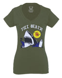Front Shark Summer Vibe Cool Graphic Surf Till Death Society For Women V neck fitted T Shirt