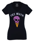 Good Vibe chill Till Death ice Cream Skull Bones Graphic obei Society For Women V neck fitted T Shirt