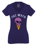 Good Vibe chill Till Death ice Cream Skull Bones Graphic obei Society For Women V neck fitted T Shirt