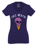Good Vibe chill Till Death ice Cream Skull Bones Graphic obei Society For Women V neck fitted T Shirt