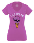 Good Vibe chill Till Death ice Cream Skull Bones Graphic obei Society For Women V neck fitted T Shirt
