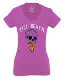 Good Vibe chill Till Death ice Cream Skull Bones Graphic obei Society For Women V neck fitted T Shirt