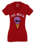 Good Vibe chill Till Death ice Cream Skull Bones Graphic obei Society For Women V neck fitted T Shirt