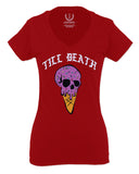 Good Vibe chill Till Death ice Cream Skull Bones Graphic obei Society For Women V neck fitted T Shirt