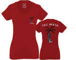 Summer Cool Graphic Palm Puma Tattoo Good Vibe Till Death Obei Society For Women V neck fitted T Shirt