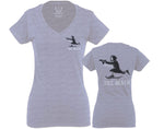 Front and Back Skateboarding OR DIE Skull Skate Gun Till Death Obei Society For Women V neck fitted T Shirt