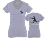 Front and Back Skateboarding OR DIE Skull Skate Gun Till Death Obei Society For Women V neck fitted T Shirt