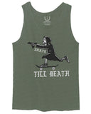 VICES AND VIRTUES Skateboarding OR DIE Skull Skate Gun Till Death men's Tank Top