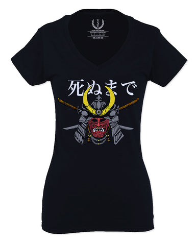 Till Death Vintage Japan Japanesse Warrior Vibes Graphic Aesthetics For Women V neck fitted T Shirt
