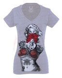 Marilyn Monroe Gangster Cool Graphic Hipster Red Roses Summer For Women V neck fitted T Shirt