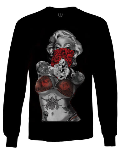 Marilyn Monroe Gangster Cool Graphic Hipster Red Roses Summer mens Long sleeve t shirt