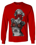 Marilyn Monroe Gangster Cool Graphic Hipster Red Roses Summer mens Long sleeve t shirt