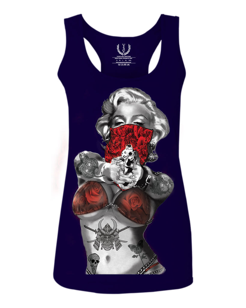 Marilyn Monroe Gangster Cool Graphic Hipster Red Roses Summer women s VICES AND VIRTUES