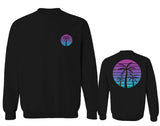 Front and Back Vaporwave Palm Trees Aesthetics Art Beach surf Sunset men's Crewneck Sweatshirt