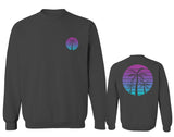Front and Back Vaporwave Palm Trees Aesthetics Art Beach surf Sunset men's Crewneck Sweatshirt