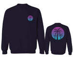 Front and Back Vaporwave Palm Trees Aesthetics Art Beach surf Sunset men's Crewneck Sweatshirt