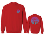 Front and Back Vaporwave Palm Trees Aesthetics Art Beach surf Sunset men's Crewneck Sweatshirt