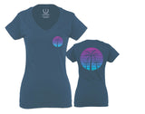 Front and Back Vaporwave Palm Trees Aesthetics Art Beach surf Sunset For Women V neck fitted T Shirt