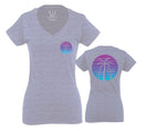 Front and Back Vaporwave Palm Trees Aesthetics Art Beach surf Sunset For Women V neck fitted T Shirt