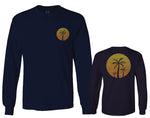 Front and Back Vintage Retro Palm Trees Beach Sunset Tropical Summer Vacation mens Long sleeve t shirt