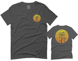 Front and Back Vintage Retro Palm Trees Beach Sunset Tropical Summer Vacation For men T Shirt