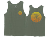 Front and Back Vintage Retro Palm Trees Beach Sunset Tropical Summer Vacation men's Tank Top