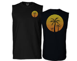 Front and Back Vintage Retro Palm Trees Beach Sunset Tropical Summer Vacation men Muscle Tank Top sleeveless t shirt