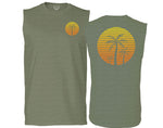 Front and Back Vintage Retro Palm Trees Beach Sunset Tropical Summer Vacation men Muscle Tank Top sleeveless t shirt