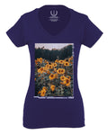 Aesthetic Cute Floral Sunflower Botanical Print Graphic Fashion For Women V neck fitted T Shirt