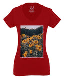Aesthetic Cute Floral Sunflower Botanical Print Graphic Fashion For Women V neck fitted T Shirt