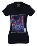 Aesthetic Japanese City Vaporwave Art Cyberpunk Retro Street wear For Women V neck fitted T Shirt