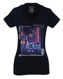 Aesthetic Japanese City Vaporwave Art Cyberpunk Retro Street wear For Women V neck fitted T Shirt