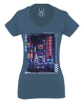 Aesthetic Japanese City Vaporwave Art Cyberpunk Retro Street wear For Women V neck fitted T Shirt