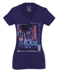 Aesthetic Japanese City Vaporwave Art Cyberpunk Retro Street wear For Women V neck fitted T Shirt