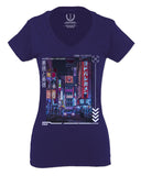 Aesthetic Japanese City Vaporwave Art Cyberpunk Retro Street wear For Women V neck fitted T Shirt