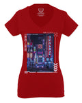 Aesthetic Japanese City Vaporwave Art Cyberpunk Retro Street wear For Women V neck fitted T Shirt