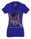 Aesthetic Japanese City Vaporwave Art Cyberpunk Retro Street wear For Women V neck fitted T Shirt