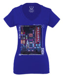 Aesthetic Japanese City Vaporwave Art Cyberpunk Retro Street wear For Women V neck fitted T Shirt