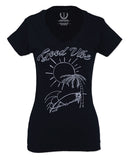 Good Vibe Summer Vintage Retro Beach surf Palm Tree Vacation Skeleton For Women V neck fitted T Shirt