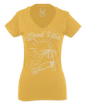 Good Vibe Summer Vintage Retro Beach surf Palm Tree Vacation Skeleton For Women V neck fitted T Shirt