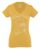 Good Vibe Summer Vintage Retro Beach surf Palm Tree Vacation Skeleton For Women V neck fitted T Shirt