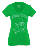 Good Vibe Summer Vintage Retro Beach surf Palm Tree Vacation Skeleton For Women V neck fitted T Shirt