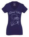 Good Vibe Summer Vintage Retro Beach surf Palm Tree Vacation Skeleton For Women V neck fitted T Shirt