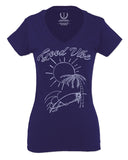 Good Vibe Summer Vintage Retro Beach surf Palm Tree Vacation Skeleton For Women V neck fitted T Shirt